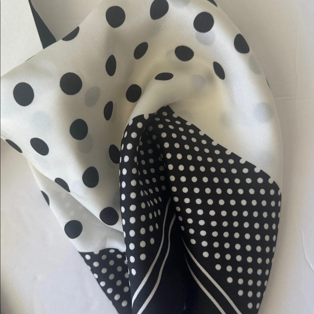 Rachel Zoe  Square Silky 3 Ways Wear Scarf Polka Dot White and Black